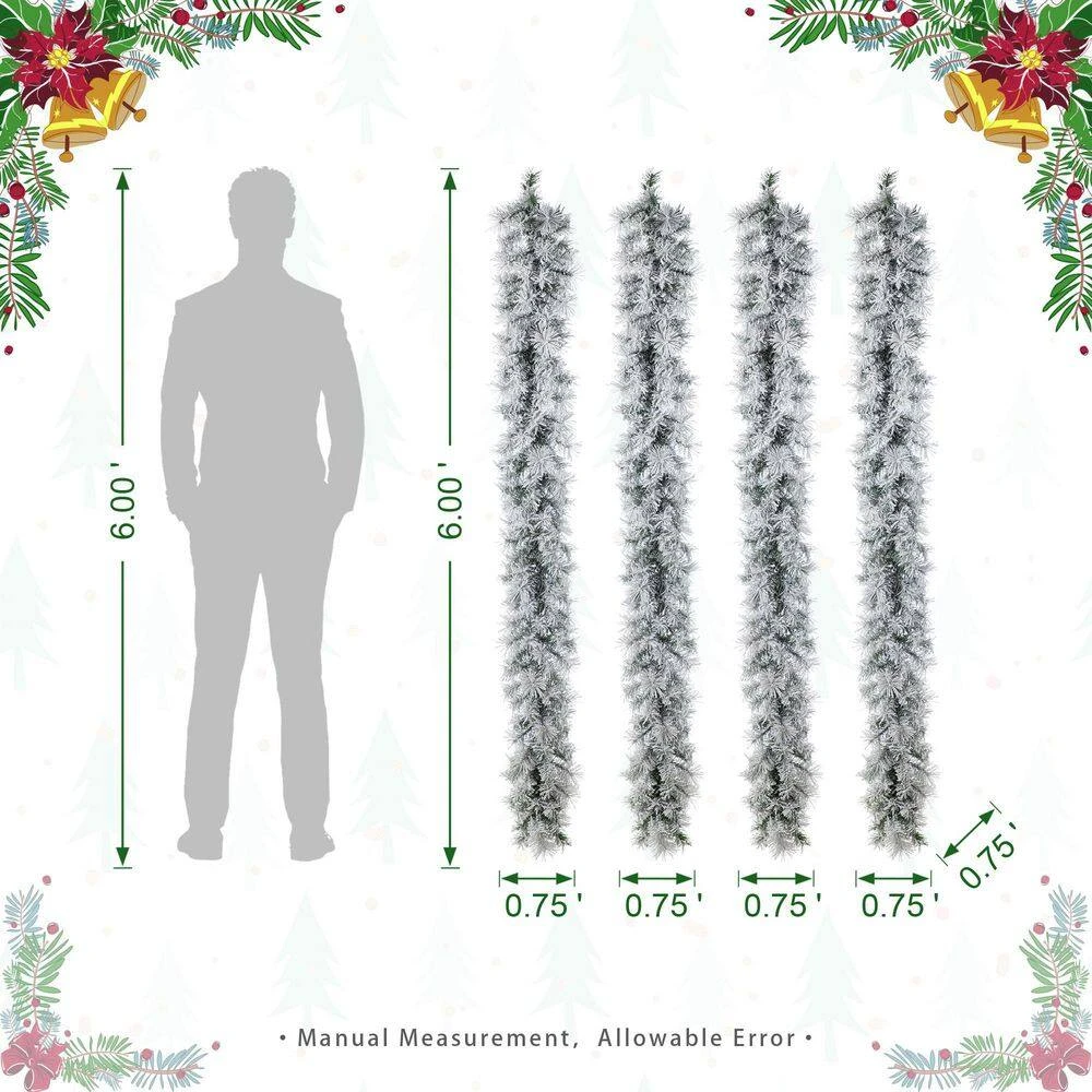 6 Ft. Prelit Snow Flocked Greenery Pine Christmas Garland With 50-Warm White/Multi-color Lights And Timer (Set Of 4) 4 6 Ft. Prelit Snow Flocked Greenery Pine Christmas Garland With 50-Warm White/Multi-color Lights And Timer (Set Of 4) - Image 2