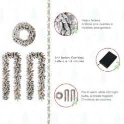 2-Pack 9 Ft. Pre-lit LED Artificial Christmas Garland And 24 In. D Pre-lit Snow Flocked Christmas Wreath Set -Christmas Decor Shop glitzhome christmas garland gh2016000005 4f 1000
