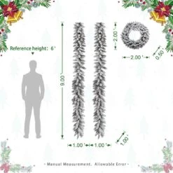 2-Pack 9 Ft. Pre-lit LED Artificial Christmas Garland And 24 In. D Pre-lit Snow Flocked Christmas Wreath Set -Christmas Decor Shop glitzhome christmas garland gh2016000005 c3 1000