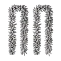 2-Pack 9 Ft. Pre-Lit Snow Flocked Artificial Christmas Garland With Warm White LED Lights -Christmas Decor Shop glitzhome christmas garland gh2016000014 c3 1000