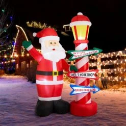 7.00 Ft. Lighted Inflatable Santa With Lamp Post Sign Decor -Christmas Decor Shop glitzhome christmas inflatables 2005200034 31 1000