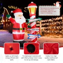 7.00 Ft. Lighted Inflatable Santa With Lamp Post Sign Decor -Christmas Decor Shop glitzhome christmas inflatables 2005200034 44 1000
