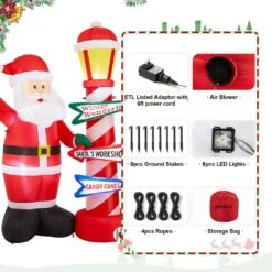7.00 Ft. Lighted Inflatable Santa With Lamp Post Sign Decor -Christmas Decor Shop glitzhome christmas inflatables 2005200034 4f 1000