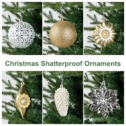 160 CT Christmas Elegant Silver And Gold Deluxe Boxed Shatterproof Ornaments -Christmas Decor Shop glitzhome christmas ornament sets 2040500005 1f 1000