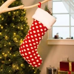 21 In. H Fabric Pompom Stocking -Christmas Decor Shop glitzhome christmas stockings 1113202570 31 1000
