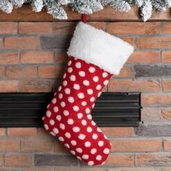 21 In. H Fabric Pompom Stocking -Christmas Decor Shop glitzhome christmas stockings 1113202570 d4 1000