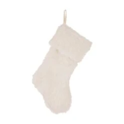 21 In. White Plush Polyester Christmas Stocking