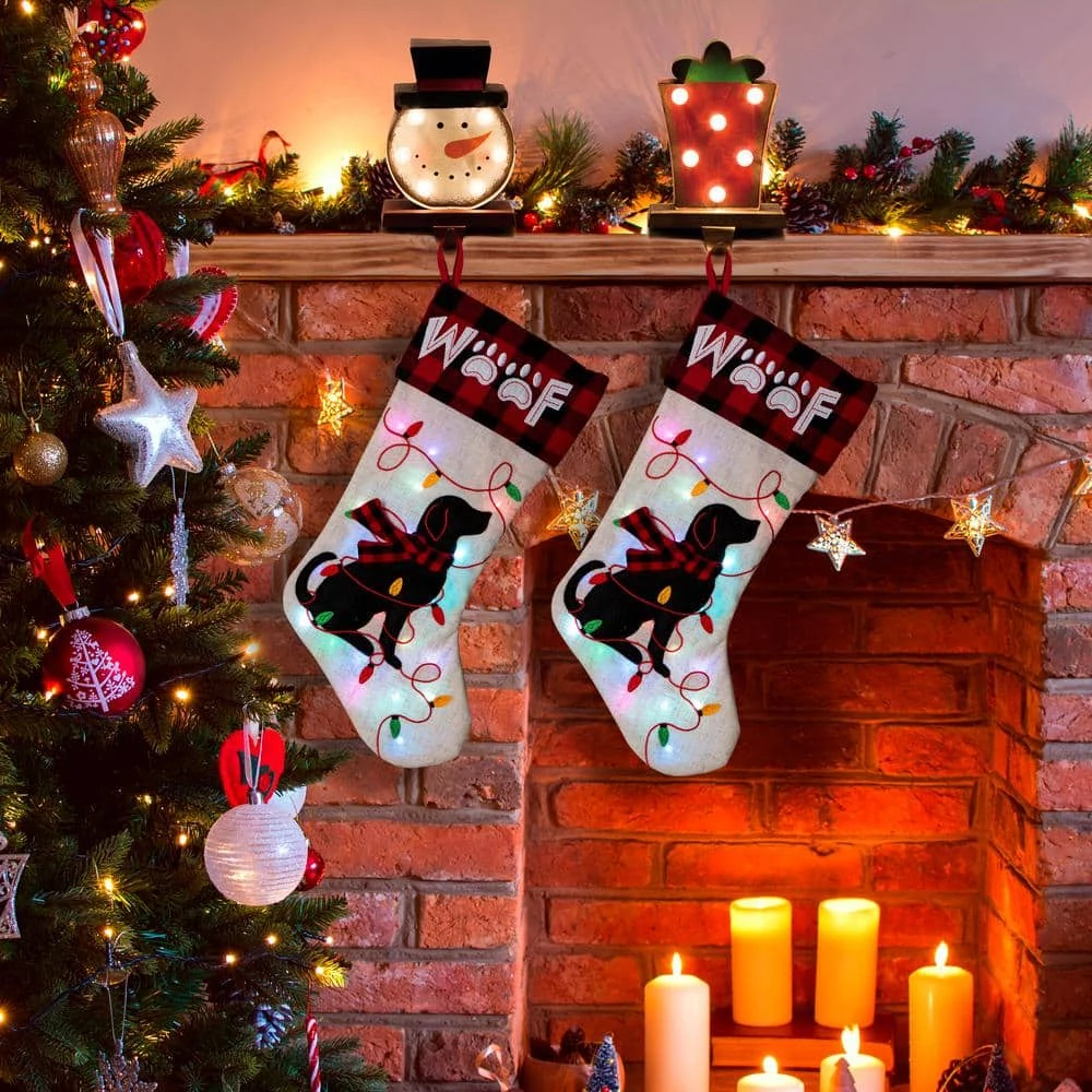 21 In. Polyester LED Embroidered Linen Christmas Dog Stocking (2-Pack) 10 21 In. Polyester LED Embroidered Linen Christmas Dog Stocking (2-Pack) - Image 8