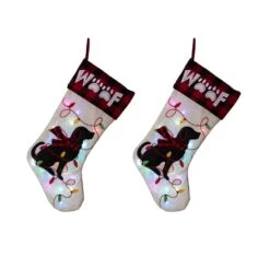 21 In. Polyester LED Embroidered Linen Christmas Dog Stocking (2-Pack)
