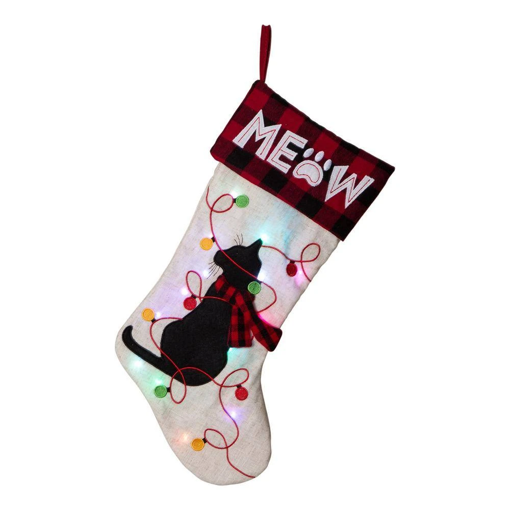 21 In. Polyester LED Embroidered Linen Christmas Dog Stocking (2-Pack) 4 21 In. Polyester LED Embroidered Linen Christmas Dog Stocking (2-Pack) - Image 2