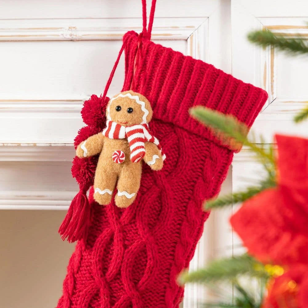 22 In. Red Knitted Christmas Stocking With Complimentary Gingerbread Man Ornament 7 22 In. Red Knitted Christmas Stocking With Complimentary Gingerbread Man Ornament - Image 5