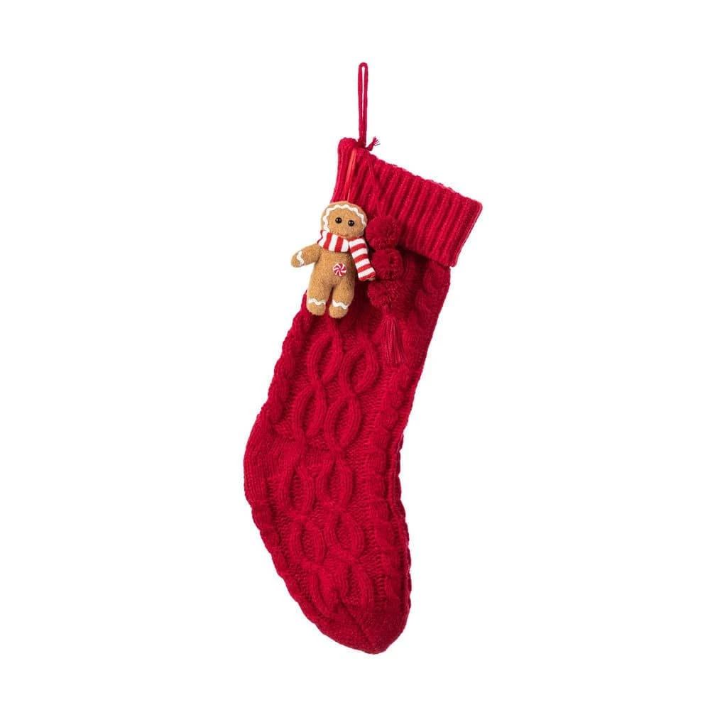 22 In. Red Knitted Christmas Stocking With Complimentary Gingerbread Man Ornament 3 22 In. Red Knitted Christmas Stocking With Complimentary Gingerbread Man Ornament