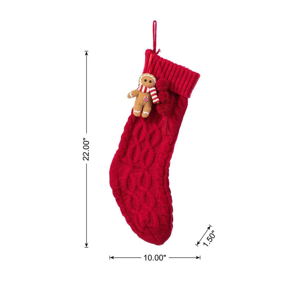 22 In. Red Knitted Christmas Stocking With Complimentary Gingerbread Man Ornament 6 22 In. Red Knitted Christmas Stocking With Complimentary Gingerbread Man Ornament - Image 4