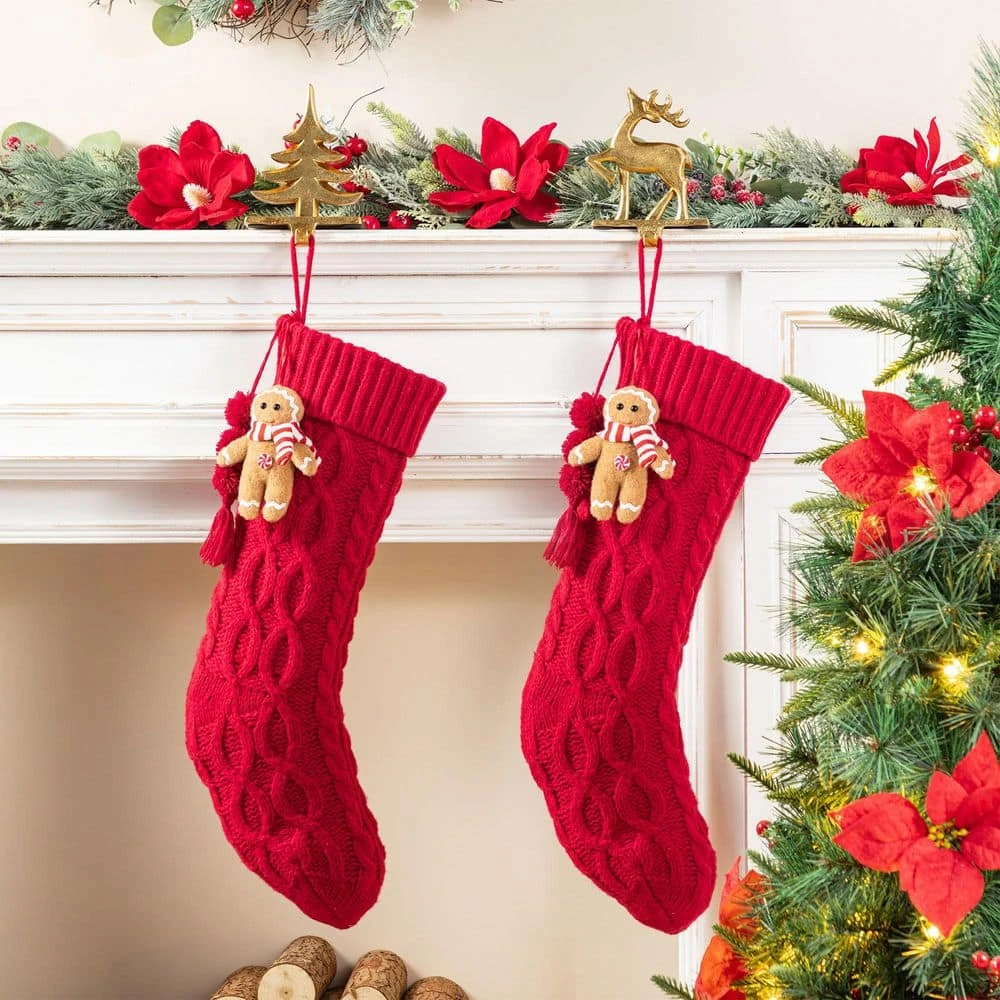 22 In. Red Knitted Christmas Stocking With Complimentary Gingerbread Man Ornament 4 22 In. Red Knitted Christmas Stocking With Complimentary Gingerbread Man Ornament - Image 2