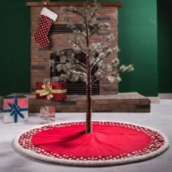 Set Of 2 Fabric Pompom Christmas Decoration (48 In. Tree Skirt And 21 In. Stocking ) -Christmas Decor Shop glitzhome christmas textiles 2004700007 31 1000