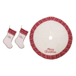 48 In. Tree Skirt With 2 Stocking White Fleece Christmas Decoration (Set Of 3)
