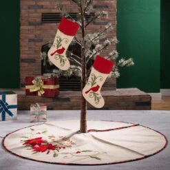 Set Of 3 Fabric Christmas Decoration (48 In. Tree Skirt And 21 In. Stocking) -Christmas Decor Shop glitzhome christmas textiles 2004700033 31 1000