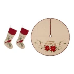 Set Of 3 Fabric Christmas Decoration (48 In. Tree Skirt And 21 In. Stocking)
