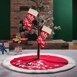 Set Of 3 Fabric Christmas Decoration (48 In. Tree Skirt And 21 In. Stocking)- Merry Christmas -Christmas Decor Shop glitzhome christmas textiles 2004700034 31 1000