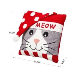 14 In. L Hooked 3D Meow Pillow -Christmas Decor Shop glitzhome christmas textiles 2004800021 4f 1000