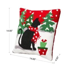 14 In. L Hooked Christmas Cat Pillow -Christmas Decor Shop glitzhome christmas textiles 2004800024 4f 1000