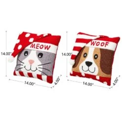 2-Pack 14 In. L Hooked 3D Meow And Woof Pillow -Christmas Decor Shop glitzhome christmas textiles 2004800029 4f 1000