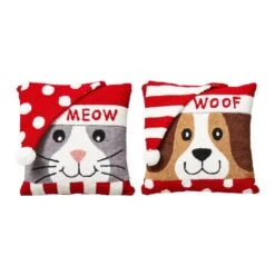 2-Pack 14 In. L Hooked 3D Meow And Woof Pillow