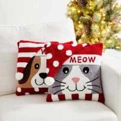 2-Pack 14 In. L Hooked 3D Meow And Woof Pillow -Christmas Decor Shop glitzhome christmas textiles 2004800029 c3 1000