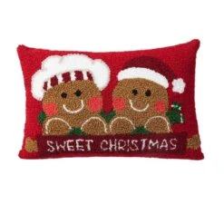 12 In. H Hooked Gingerbread Boy And Girl Pillow -Christmas Decor Shop glitzhome christmas textiles 2004800039 c3 1000