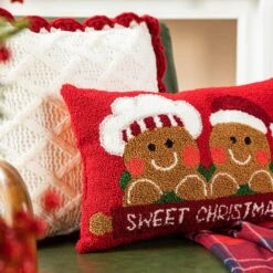 12 In. H Hooked Gingerbread Boy And Girl Pillow -Christmas Decor Shop glitzhome christmas textiles 2004800039 fa 1000