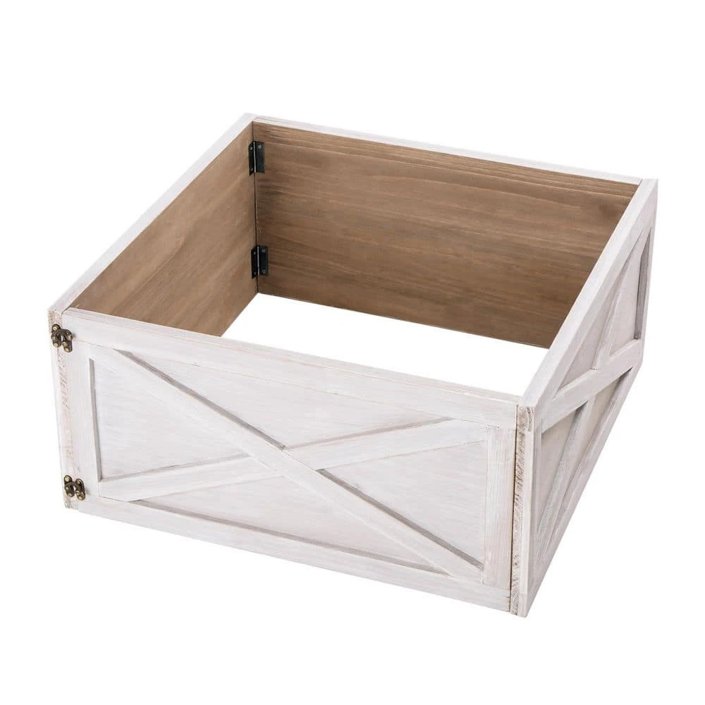 22.09 In. L Washed White Wooden Tree Collar (KD) 3 22.09 In. L Washed White Wooden Tree Collar (KD)