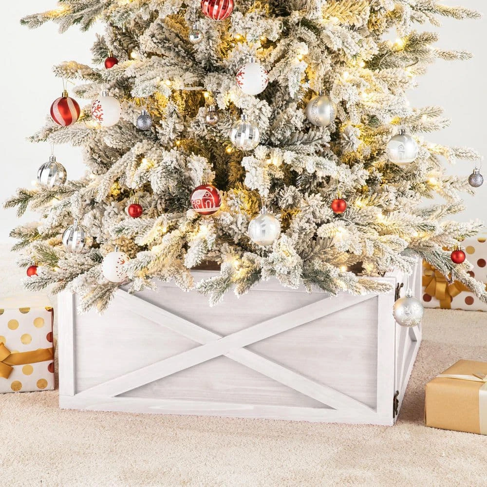 22.09 In. L Washed White Wooden Tree Collar (KD) 4 22.09 In. L Washed White Wooden Tree Collar (KD) - Image 2