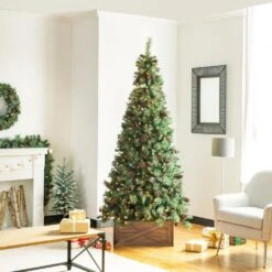 22.09 In. L Natural Wooden Tree Collar (KD) -Christmas Decor Shop glitzhome christmas tree collars 1106203434 77 1000