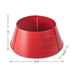 26 In. Dia Red Hammered Metal Tree Collar(KD) -Christmas Decor Shop glitzhome christmas tree collars 2004600003 c3 1000