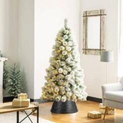 22 In. D Black Hammered Metal Tree Collar (KD) -Christmas Decor Shop glitzhome christmas tree collars 2010600011 77 1000