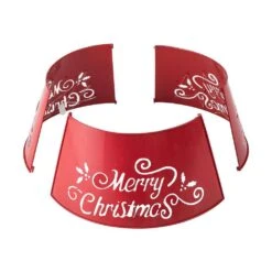 22 In. D Red Merry Christmas Cutout Metal Tree Collar With Light String (KD) -Christmas Decor Shop glitzhome christmas tree collars 2010600015 1f 1000