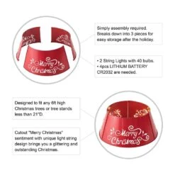 22 In. D Red Merry Christmas Cutout Metal Tree Collar With Light String (KD) -Christmas Decor Shop glitzhome christmas tree collars 2010600015 4f 1000