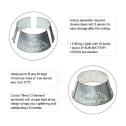 22 In. D Galvanized Merry Christmas Cutout Metal Tree Collar With Light String (KD) -Christmas Decor Shop glitzhome christmas tree collars 2010600016 4f 1000