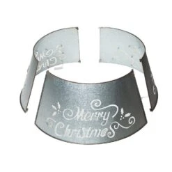 26 In. D Galvanized Merry Christmas Cutout Metal Tree Collar With Light String (KD) -Christmas Decor Shop glitzhome christmas tree collars 2010600017 1f 1000