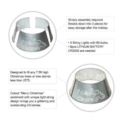 26 In. D Galvanized Merry Christmas Cutout Metal Tree Collar With Light String (KD) -Christmas Decor Shop glitzhome christmas tree collars 2010600017 4f 1000