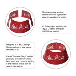 26 In. D Galvanized Metal Santa On Sleigh Tree Collar With Light String (KD) -Christmas Decor Shop glitzhome christmas tree collars 2010600021 c3 1000