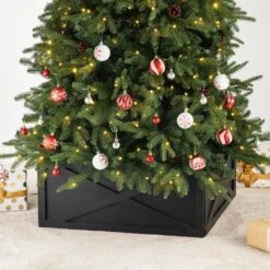 26 In. D Washed Black Wooden Tree Collar (KD) -Christmas Decor Shop glitzhome christmas tree collars 2010600031 d4 1000