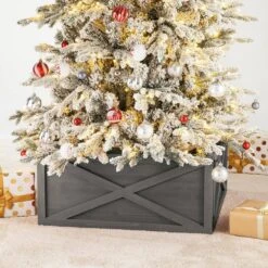 26 In. D Warm Gray Wooden Tree Collar (KD) 12 26 In. D Warm Gray Wooden Tree Collar (KD) -Christmas Decor Shop glitzhome christmas tree collars 2010600033 77 1000