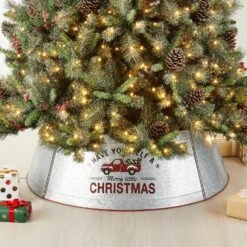 40.5 In. D Christmas Galvanized Metal Truck Tree Collar (KD) -Christmas Decor Shop glitzhome christmas tree collars 2010600042 77 1000