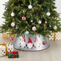 26 In. D Christmas Galvanized Metal Gnomes Tree Collar (KD) -Christmas Decor Shop glitzhome christmas tree collars 2010600043 77 1000