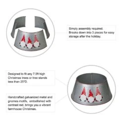 26 In. D Christmas Galvanized Metal Gnomes Tree Collar (KD) -Christmas Decor Shop glitzhome christmas tree collars 2010600043 c3 1000