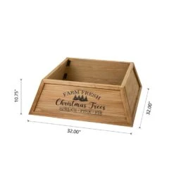 32 In. L Natural Wooden Trapezoid "Farm Fresh" Christmas Tree Collar (KD) -Christmas Decor Shop glitzhome christmas tree collars 2010600051 4f 1000