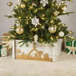 24 In. L Wooden Nativity Scene Tree Collar -Christmas Decor Shop glitzhome christmas tree collars 2010600057 44 1000