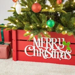 24 In. L Red "MERRY CHRISTMAS" Wooden Crate Tree Collar 12 24 In. L Red "MERRY CHRISTMAS" Wooden Crate Tree Collar -Christmas Decor Shop glitzhome christmas tree collars 2010600059 1f 1000