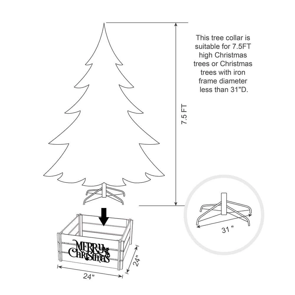 24 In. L Red "MERRY CHRISTMAS" Wooden Crate Tree Collar 8 24 In. L Red "MERRY CHRISTMAS" Wooden Crate Tree Collar - Image 6